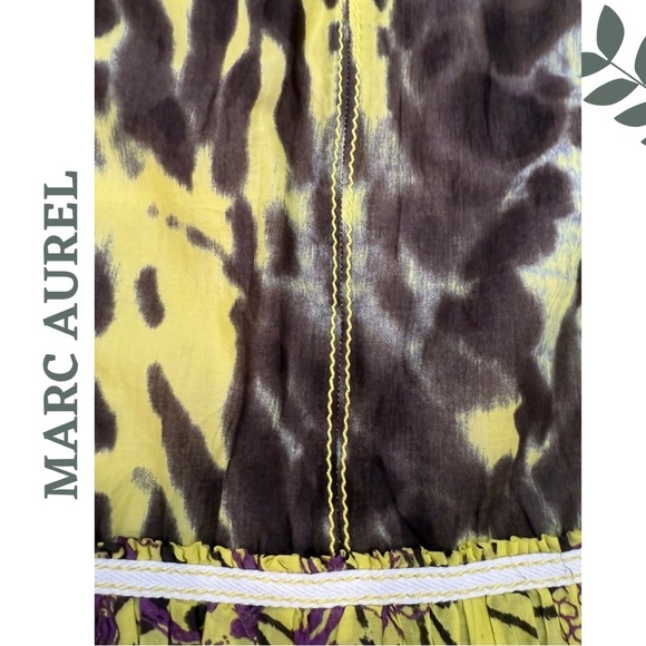 Marc Aurel Yellow & Brown Patterned Skirt | Boho | Ruffle Hem Size Euro 40 Large - Picture 5 of 6